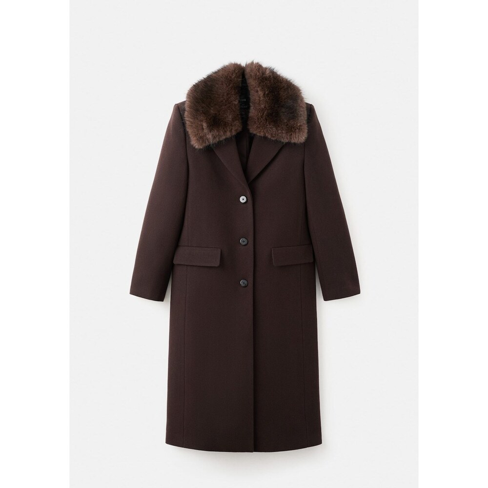 MANGO - Wool coat with fur collar chocolate - XXL - Woman